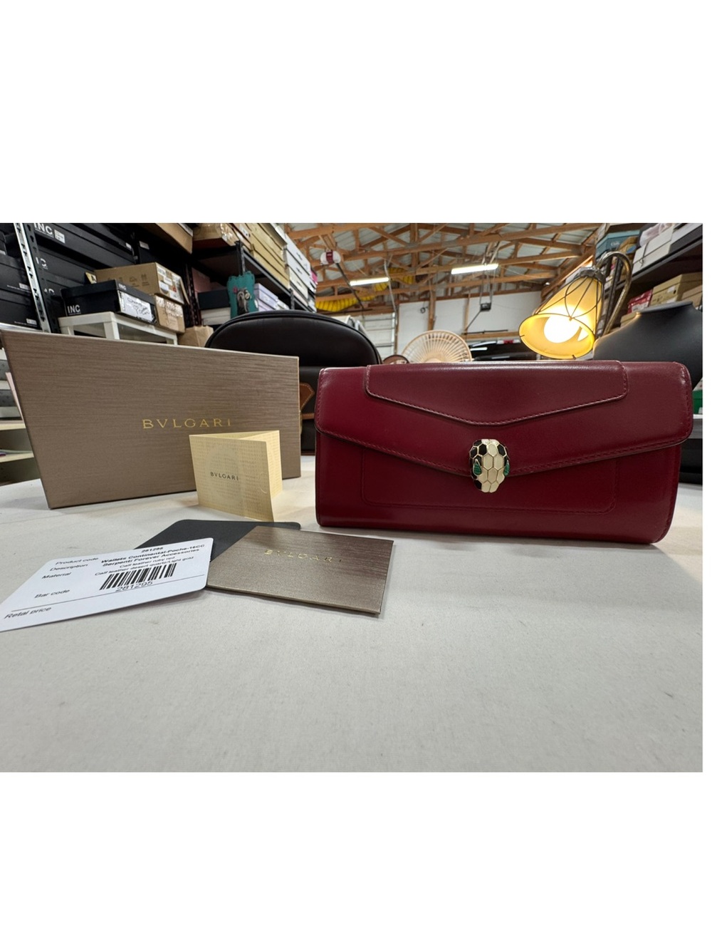 Bvlgari Ruby Rose Serpenti Envelope Clutch with Snakehead Clasp Full Inclusion